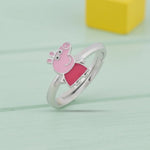 Cute Peppa pink cartoon adjustable ring with pink enamel detailing and silver finish for girls and kawaii jewellery lovers.

