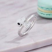 Cute Snoopy cartoon adjustable ring with polished silver finish and minimalist character design for women and girls.
