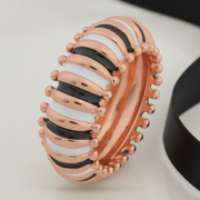 Rose Gold Enamel Bobble Ring - Black & White Stripe Band