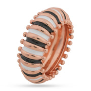 Rose Gold Enamel Bobble Ring - Black & White Stripe Band