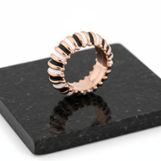 Rose Gold Enamel Bobble Ring - Black & White Stripe Band