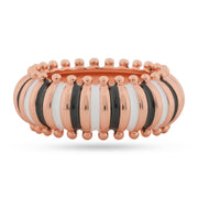 Rose Gold Enamel Bobble Ring - Black & White Stripe Band