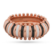 Rose Gold Enamel Bobble Ring - Black & White Stripe Band