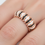 Rose Gold Enamel Bobble Ring - Black & White Stripe Band