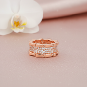 Pave Radiance Sterling Silver Wide Band Ring (Rose Gold)