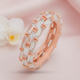 Rose Gold Baguette Zirconia Sterling Silver Eternity Ring