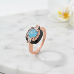 Azure Enigma Ring - 925 Silver, Black Enamel & Topaz