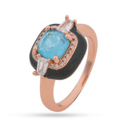 Azure Enigma Ring - 925 Silver, Black Enamel & Topaz