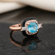 Azure Enigma Ring - 925 Silver, Black Enamel & Topaz