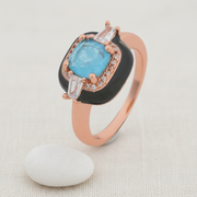 Azure Enigma Ring - 925 Silver, Black Enamel & Topaz