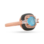 Azure Enigma Ring - 925 Silver, Black Enamel & Topaz