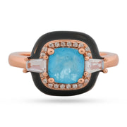 Azure Enigma Ring - 925 Silver, Black Enamel & Topaz