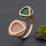 Veridian Compass 925 Silver Open Ring - Malachite & Pavé