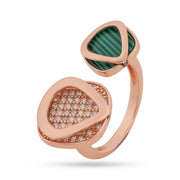Veridian Compass 925 Silver Open Ring - Malachite & Pavé