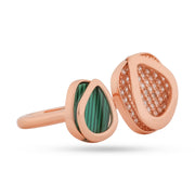 Veridian Compass 925 Silver Open Ring - Malachite & Pavé