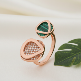 Veridian Compass 925 Silver Open Ring - Malachite & Pavé