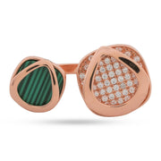 Veridian Compass 925 Silver Open Ring - Malachite & Pavé