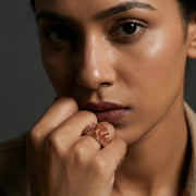 Rose gold feather leaf ring with openwork design for women
