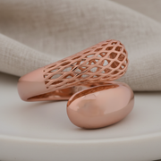 Rose Gold Mesh & Dome Bypass Ring - 925 Sterling Silver