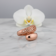 Rose Gold Mesh & Dome Bypass Ring - 925 Sterling Silver