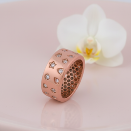 Rose Gold Diamond-Cut Star 925 Silver Band Ring
