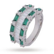Emerald & White Baguette Statement Ring - 925 Silver