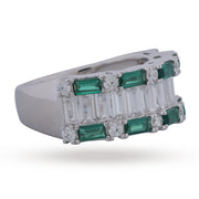 Emerald & White Baguette Statement Ring - 925 Silver