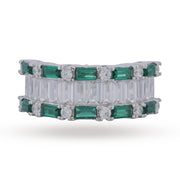 Emerald & White Baguette Statement Ring - 925 Silver