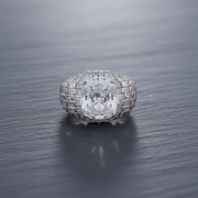 White Cushion Cut & Baguette Cocktail Ring - 925 Silver