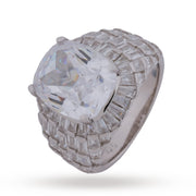 White Cushion Cut & Baguette Cocktail Ring - 925 Silver