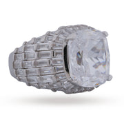 White Cushion Cut & Baguette Cocktail Ring - 925 Silver