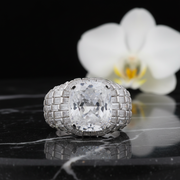 White Cushion Cut & Baguette Cocktail Ring - 925 Silver