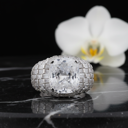 White Cushion Cut & Baguette Cocktail Ring - 925 Silver