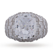 White Cushion Cut & Baguette Cocktail Ring - 925 Silver