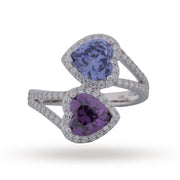 Amethyst & Tanzanite Heart Bypass Ring - 925 Silver