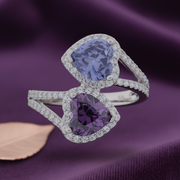 Amethyst & Tanzanite Heart Bypass Ring - 925 Silver