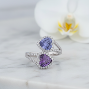 Amethyst & Tanzanite Heart Bypass Ring - 925 Silver