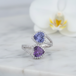 Amethyst & Tanzanite Heart Bypass Ring - 925 Silver