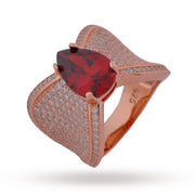 Rose Gold Mesh & Polish Bypass Ring - 925 Silver