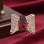 Rose Gold Mesh & Polish Bypass Ring - 925 Silver