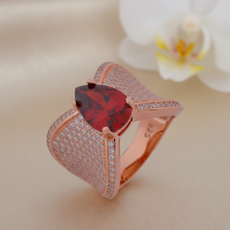 Rose Gold Mesh & Polish Bypass Ring - 925 Silver