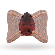 Rose Gold Mesh & Polish Bypass Ring - 925 Silver