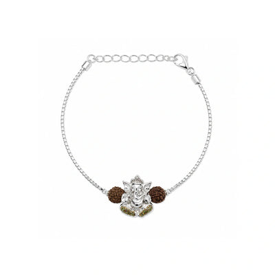 Ganesha Rudraksha Silver Rakhi Bracelet