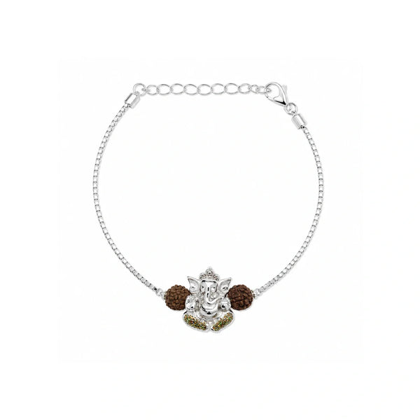 Ganesha Rudraksha Silver Rakhi Bracelet