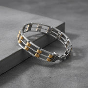 Dual Tone Barrel Link Bracelet