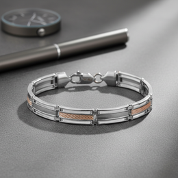 Sterling Silver & Rose Gold Two-Tone Men's Bracelet