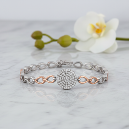 Luxe Two-Tone 925 Silver Diamond Medallion Bracelet