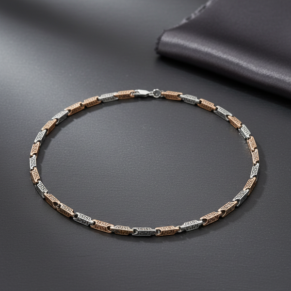 Two-Tone Greek Key Meander Link 925 Sterling Silver Chain