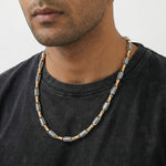 Elegant dual tone link necklace with gold and silver geometric links
