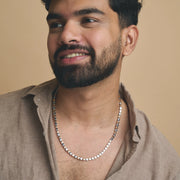 Modern two tone chain necklace with polished silver and rose gold interlocking links

